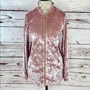 GUESS | 💗 Crushed Velour Soft Zip-Up Long-Sleeved Track Jacket